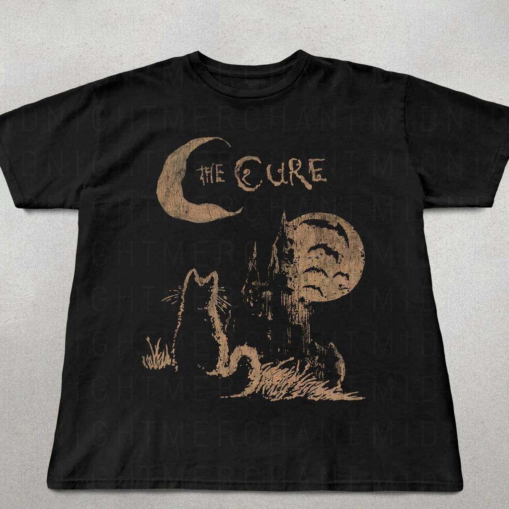 Футболка The Cure Кот 90-е Альтернативный Инди-Рок Унисекс Футболка Подарок Любителю Кошек Подарок Фанату The Cure Футболка с Логотипом Группы The Cure Графическая Футболка Унисекс
