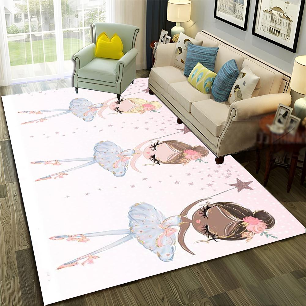 Ballet Girl Ballerina Swan Cartoon Carpet Rug for Home Living Room Bedroom Sofa Doormat Decor,kids  Area Rug Non-slip Floor Mat