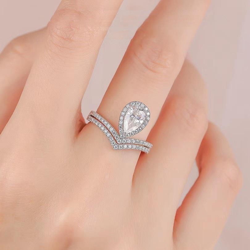 Teardrop Crown Ring Women's 1ct Moissanite PT950 Platinum - Teardrop coronation design, 1ct sparkle, daily elegant jewelry