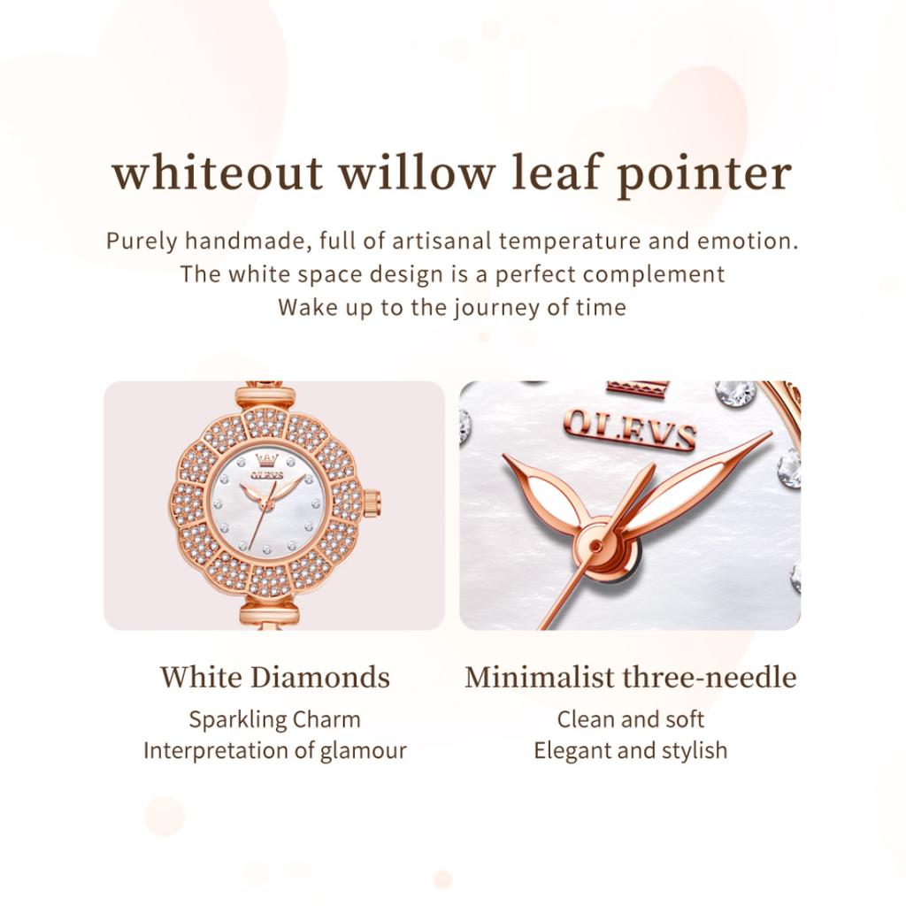 Ladies' Light Luxury Fashion Watch Full Diamond Inlaid Petal Shaped Dial Valentine's Day Gift Creative Quartz Watch