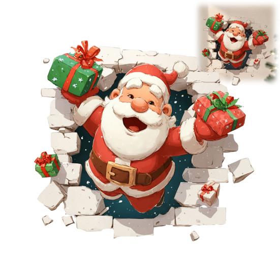 Christmas Wall Decals 3D Santa Claus Decals, Break Through Reindeer Home Decorations Window Stickers, Removable Winter Holiday for Living Room Bedroom