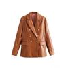 ZA Womens 2026 Fashion PU Leather Blazer Jacket 2 Colors Slim Fit Casual Outerwear