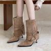 2025 New Women's Stiletto Booties Autumn New Pointed Toe Suede Buckle Non-Slip Wear-Resistant High Heels