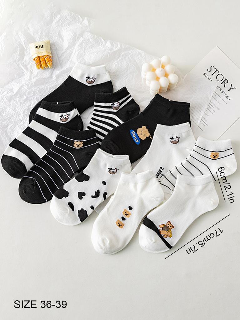 10 пар женских носков с милым животным принтом низкой посадки, набор для женщин, повседневный стиль, популярные и модные носки для дам и девушек