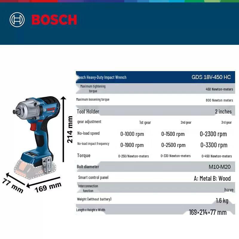 Bosch GDS18V-450 18V Brushless Impact Wrench CN plug (adapter included)