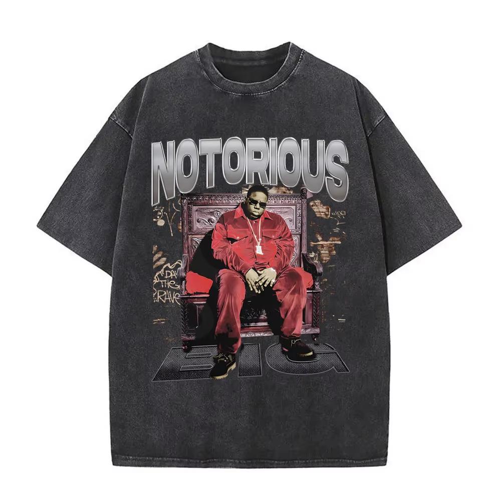 Стирка Винтажная Футболка Рэпер The Notorious Big Мировой Тур Принт Biggie Smalls Мужские Женские Хип-Хоп Оверсайз Футболки
