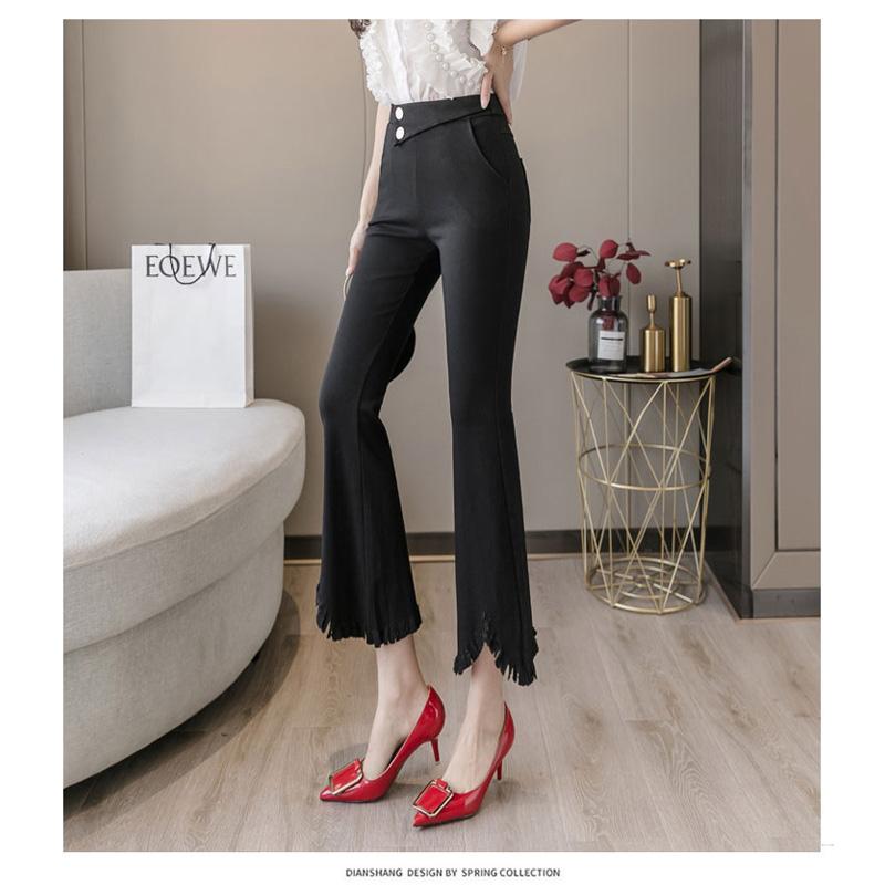 Korean Fashion Streetwear Summer High Waist Women's Skinny Tassel Capris Pants for Women Skinny Flare Pants Woman Trousers