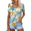 Женская летняя модная повседневная футболка с цветочным принтом, открытыми плечами, V-образным вырезом и короткими рукавами