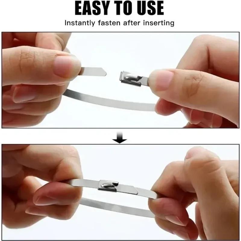 Оптовая продажа металлических самоблокирующихся кабельных стяжек, многоразовые, прочные, кабельные стяжки, органайзер, многофункциональный, нержавеющая сталь, застежка-молния