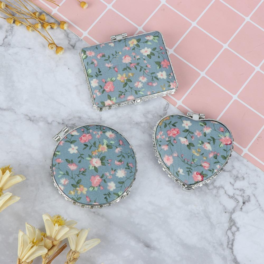 Портативное мини-зеркало с цветочным рисунком для макияжа, винтажное компактное карманное ручное зеркало, карманное косметическое зеркало для женщин