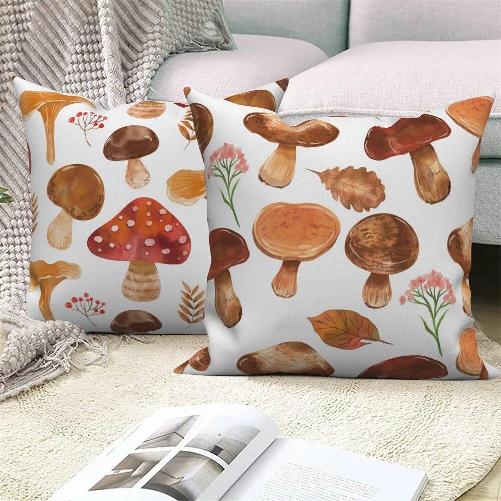 Plant Leaf Flower Pillowcase Farmhouse Home Sofa Car Decorative   Mushroom Cushion Cover