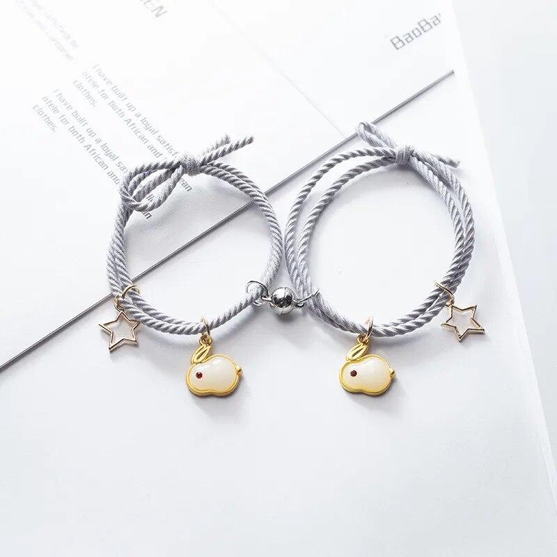 2 шт./компл. магнитный браслет для пар для влюбленных магнитный притяжение зодиакальный браслет с кроликом и звездой плетеная веревка ювелирные изделия дружбы подарки