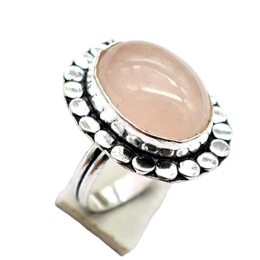 Rose Quartz Ethnic Handmade Ring Jewelry US Size-6.5 R 5516