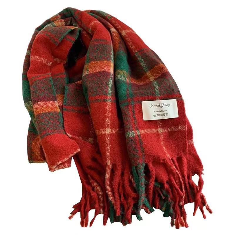 Korean Style Plaid Imitation Cashmere Scarf & Shawl