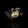European and American Creative Inlaid with Moonstone Black Gold Branch Ring Retro Thai Silver Dyed Black Leaf Ring