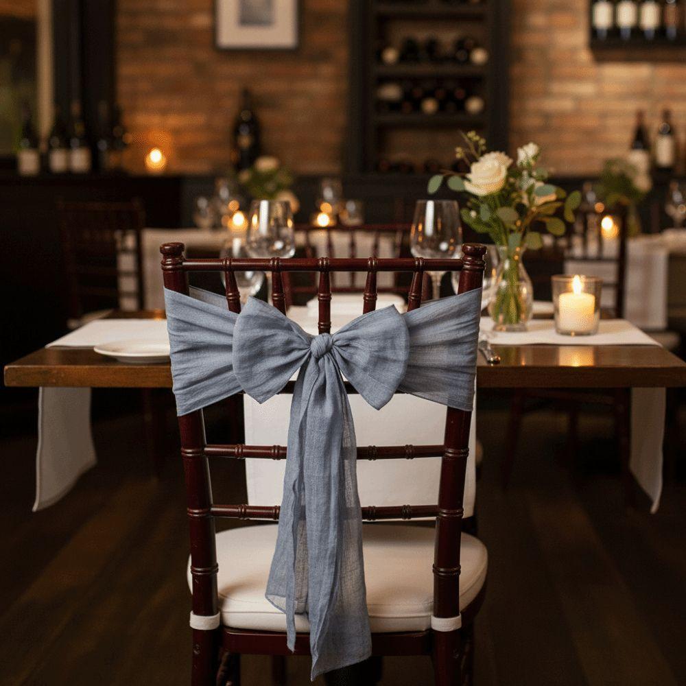 2Pcs Rustic Chair Sashes Cheesecloth Overlock Tulle Chair Ties 11 Colors Elegant Chair Decorative Bows Banquet Events