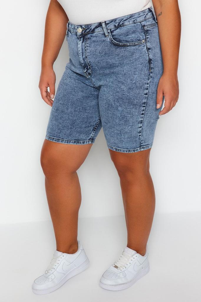 Women's Style Plus Size Dark Blue High Waist Stretchy Skinny Shorts & Bermudas
