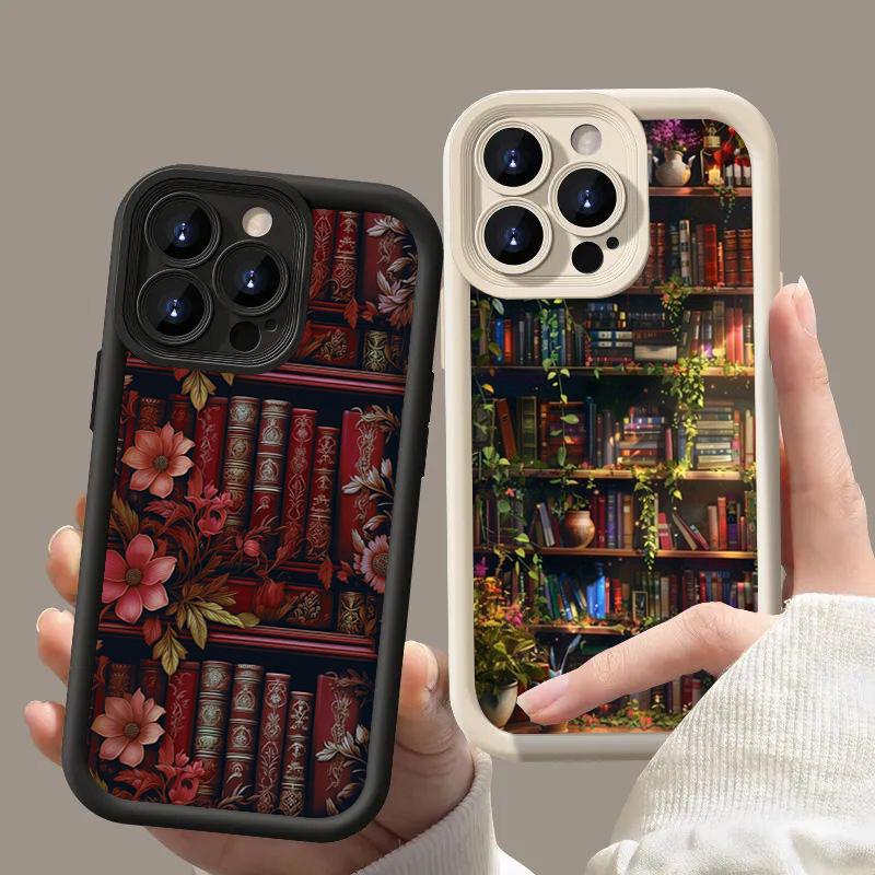 Чехол для Xiaomi Redmi Note 14 13 12 11 Pro Plus 12S 11S 10S 10 Redmi 13C 12C 14C 4G Цветочная Полка с Книгами Картина Мягкий Чехол для Телефона