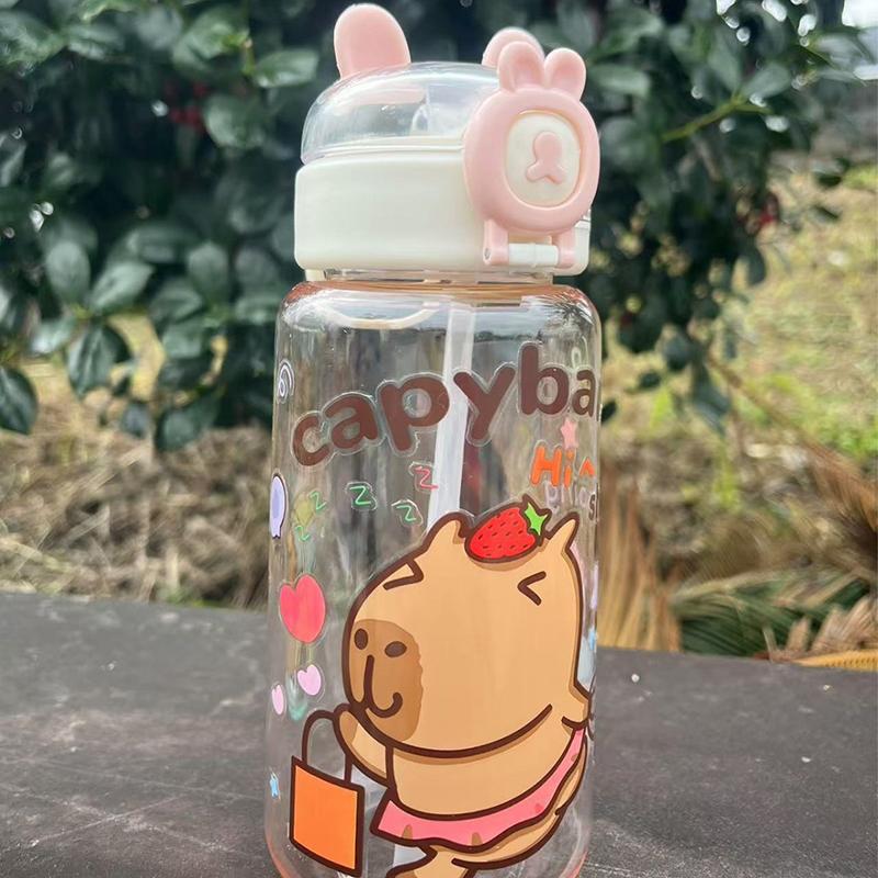 Капибара Мультяшная 500 мл Портативная Большая Вместимость Бутылка для Воды Спортивные Кружки с Соломинкой Студенческие Пластиковые Стаканы для Воды Бутылка для Воды