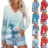 Women's Fashion Casual Long Sleeve Christmas Printed V-Neck Button Top