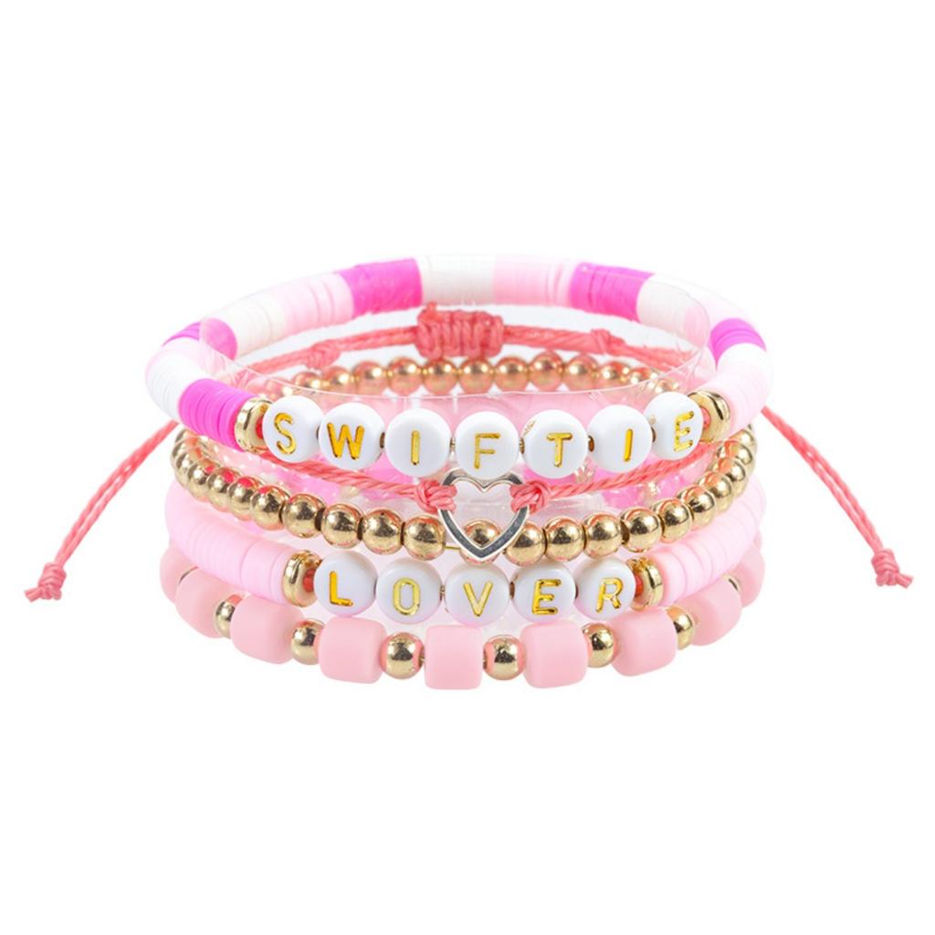 Multi-layer Color Soft Pottery Bracelet Elastic Color Letter Beaded Bracelet Set
