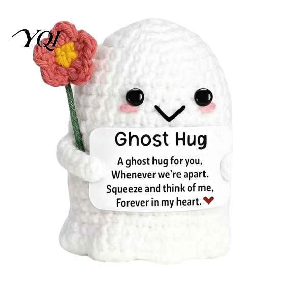 Inspirational Message Ornaments Handmade Crochet Ghost Ornaments, Cute Desk Decor, Holiday Stuffers for Halloween Soft Yarn Desktop Accents Christmas,