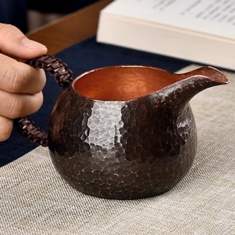Vintage Pure Copper Coffee Cup,Hammer Texture Weave Pointed Mouth Handle 100 ml Milk Water Mug,Handcrafted Tea Tumbler Drinkware