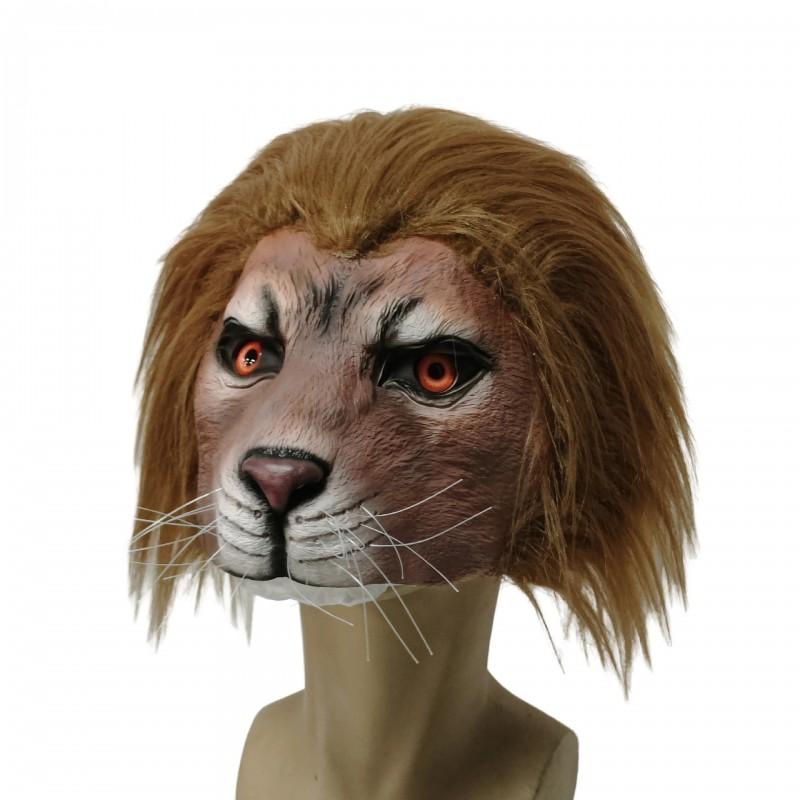 Lion Head Mask Golden Cosplay Animal Halloween Party Latex Costume