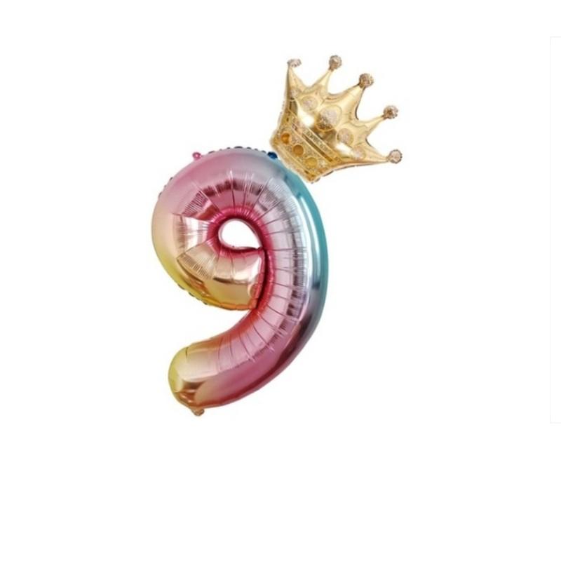 32-дюймовый + 16-дюймовый номер Корона, воздушный шар из алюминиевой фольги, Радужный номер, воздушный шар, украшения для дня рождения, 0-9 цифр, шар