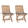 Garden Chairs - VIDAXL - Solid Teak Wood - Grey - Folding - 2 Pcs with Cushions