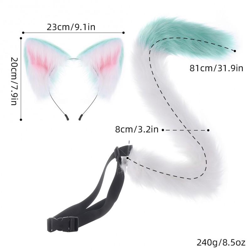 Halloween Animal Ear Tail Set Cosplay Headband Fluffy Plush Ears Costume Accessory Anime Con