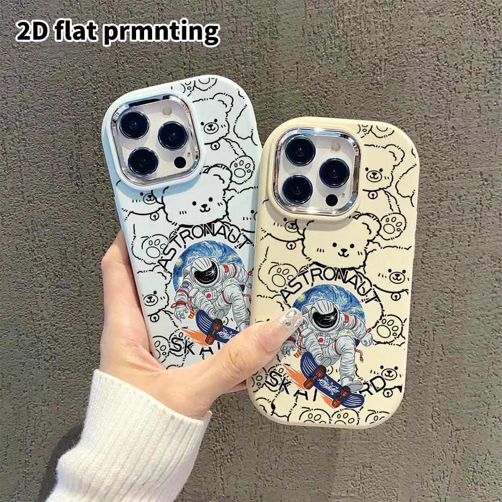 Phone Case: 2D flat design suitable for iPhone 18 17 16 15 14 13 Pro protective case, couple style, skateboard astronaut, Christmas and Halloween gift