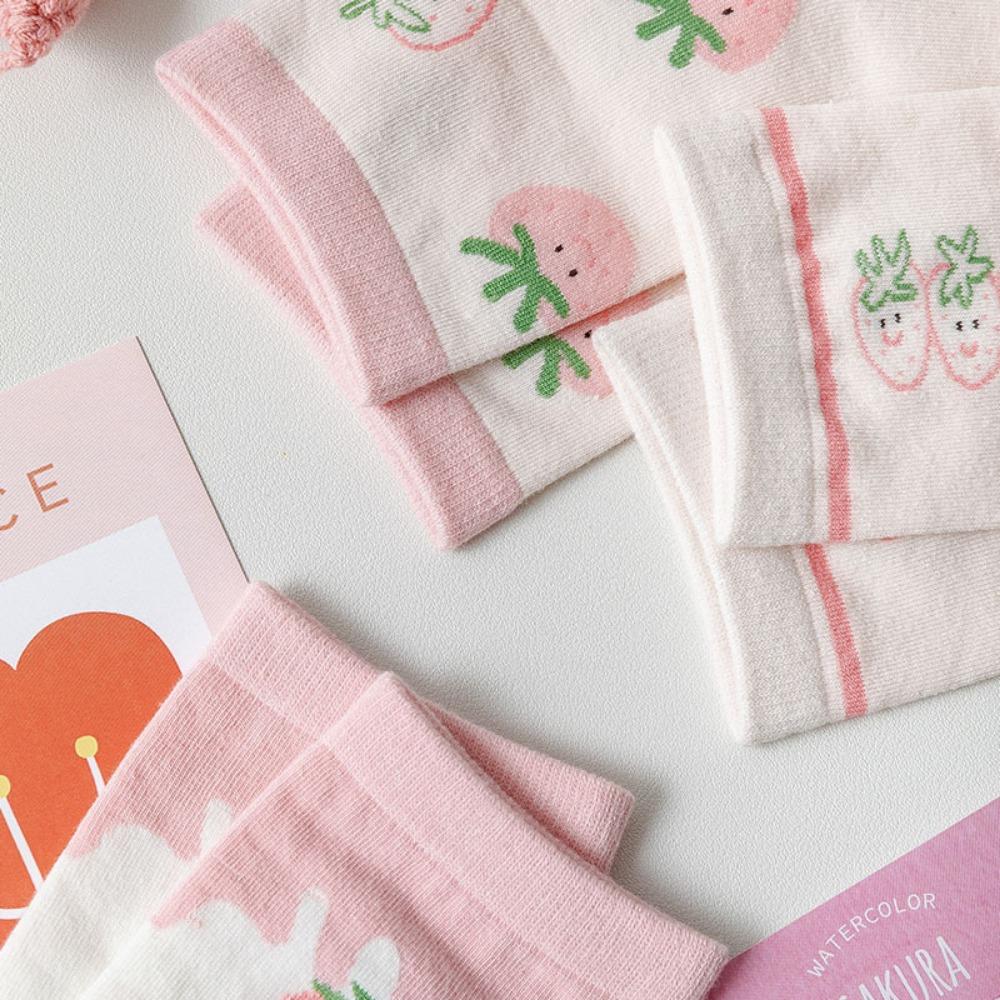 Breathable Women Cotton Socks Strawberry Milk Pattern Sports Socks High Quality Middle Tube Socks