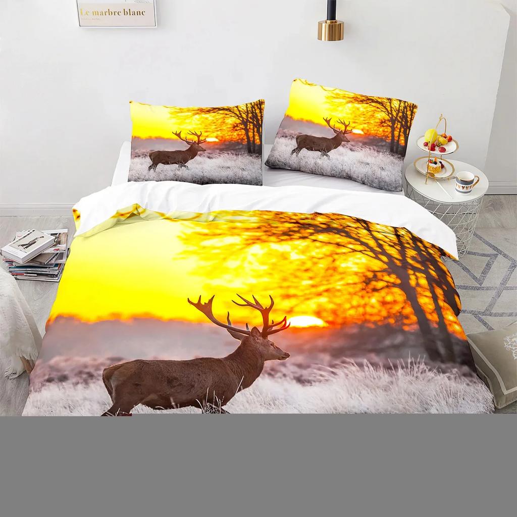 Sika Deer Dusk Animal 3D Duvet Cover Bedding Set Comforter Linen Pillowcases Home Decor Gift Single Double Twin King