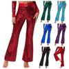 Womens Glittery Sequin Jazz Dance Pants Flared Design Elastic High Waist Rhinestone Decor Bell Bottom Trousers