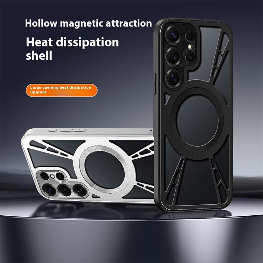 For Samsung Galaxy S25 Ultra Case Magnetic Hollow Heat Dissipation Silicone + PC + Metal Bumper Phone Cover