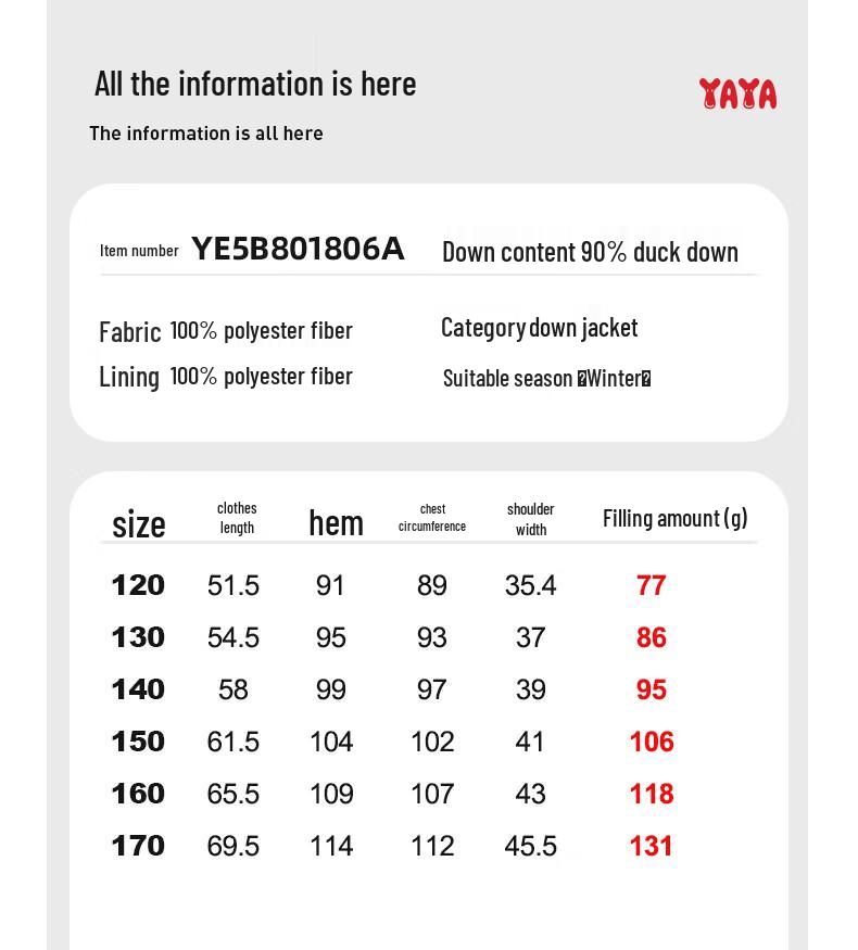 Ya Ya Sun Yingsha Collection Kids' Winter Down Jacket