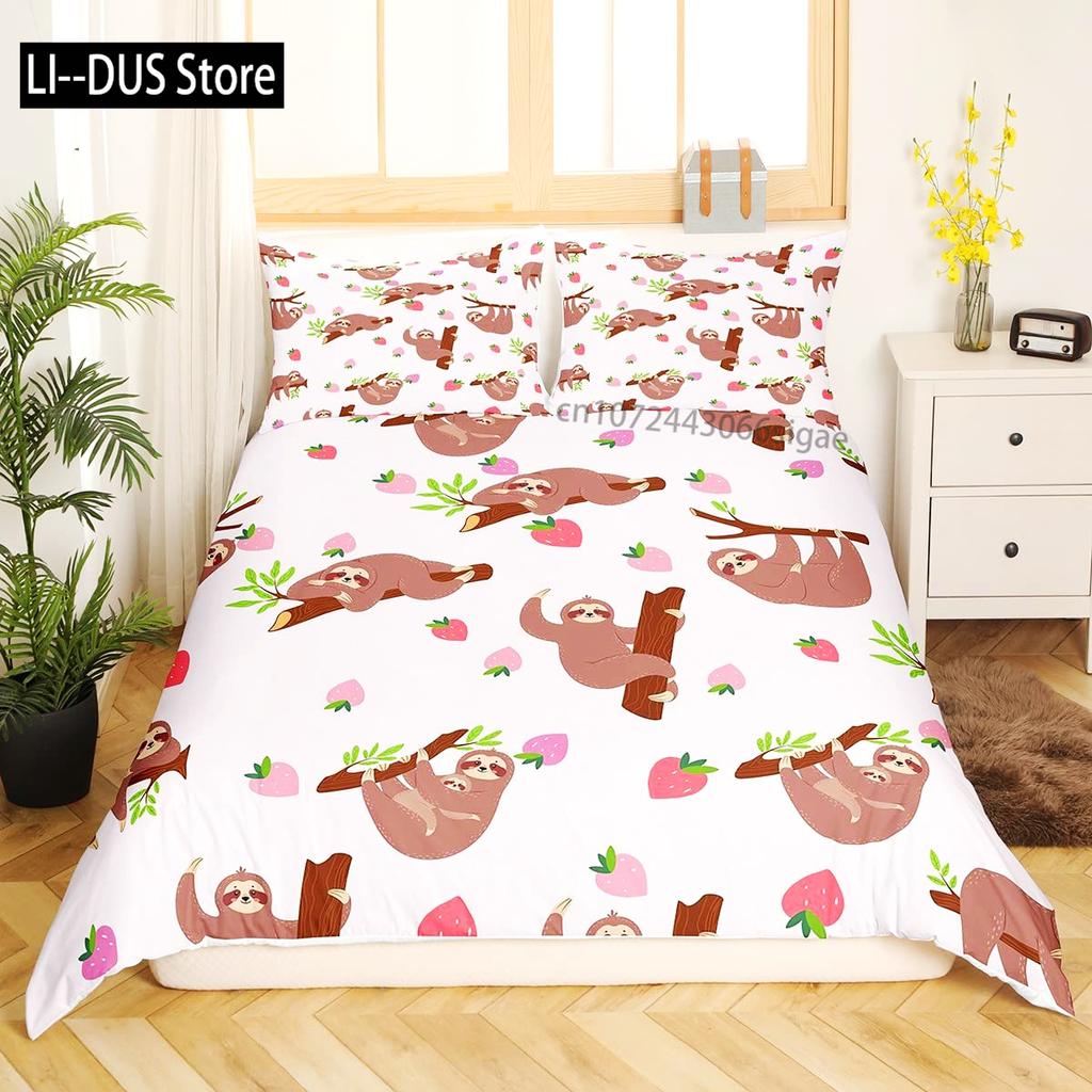 Sloth Bedding Set King SizeCartoon Duvet Cover Set for Kids Girls BoysSloth Pattern Comforter Cover1 Quilt Cover 3 Pieces
