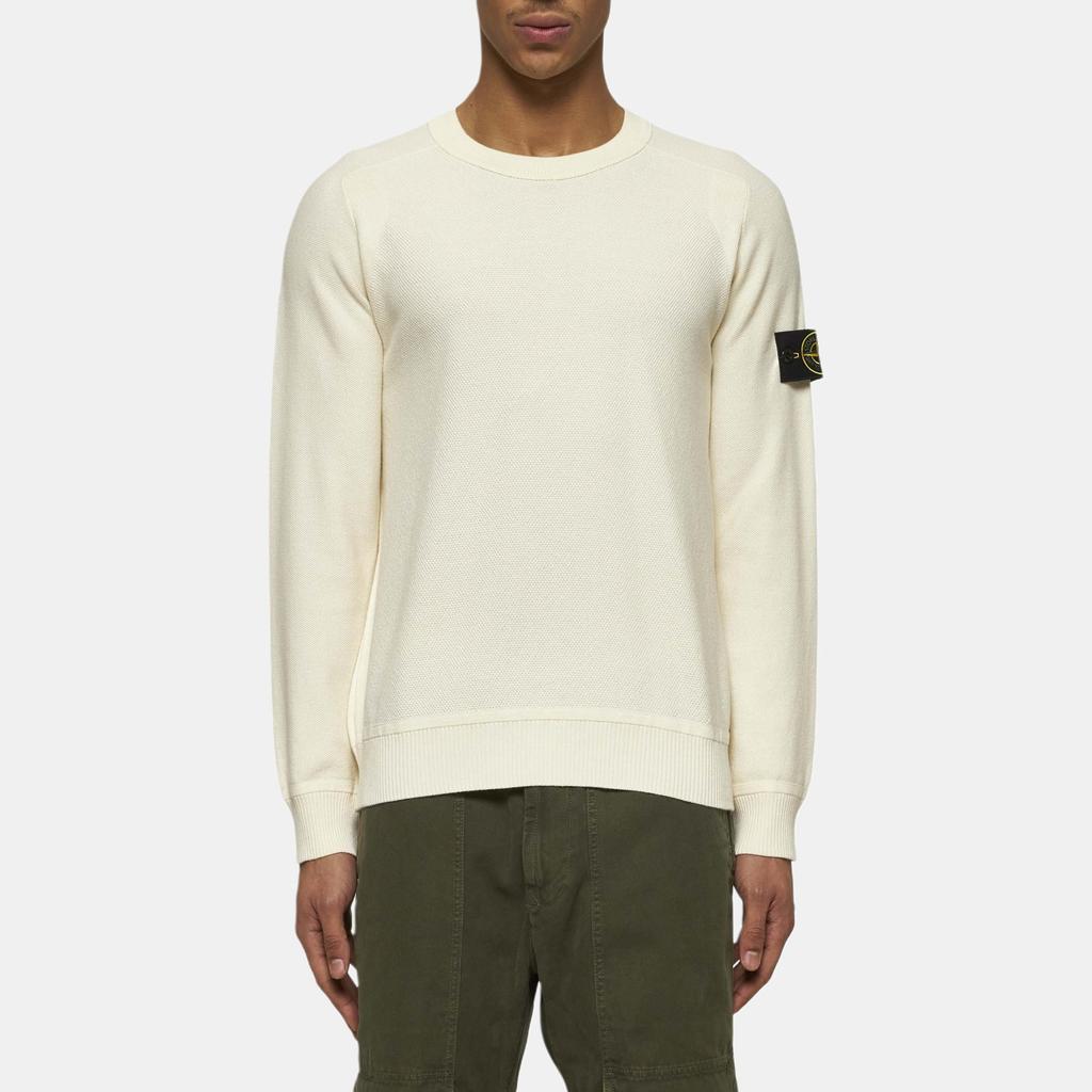STONE ISLAND Логотип Круглый вырез Длинный рукав Вязаный свитер Мужской свитер Бежевый K1S1551000-36S00B5-V0093