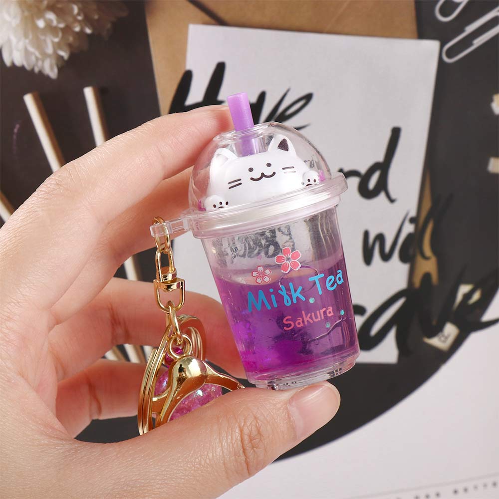 Cartoon Ornaments Bag Pendant Key Holder Car Key Chain Milk Tea Bottle Keychain Sakura cat Key Ring