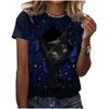 Animal Series Digital 3D Printed Men's Women's Short Sleeved T-shirt Cute Cat Round Neck Base Top