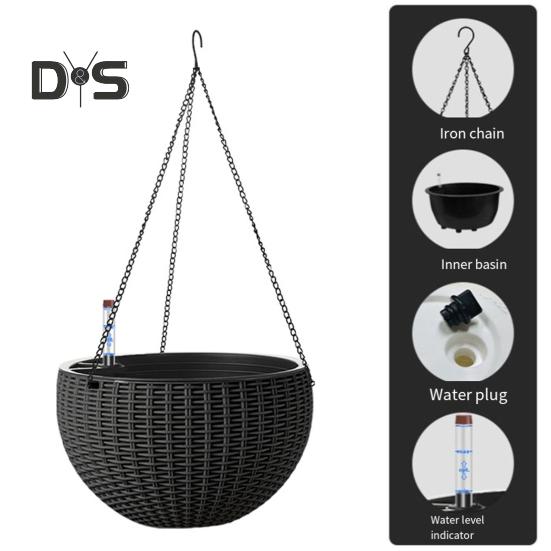 Self Watering Hanging Planters Indoor Outdoor Thickened Hanging Basket Flower Pot with Water Level Indicator Hanging Plant Pot for Cacti Herbs