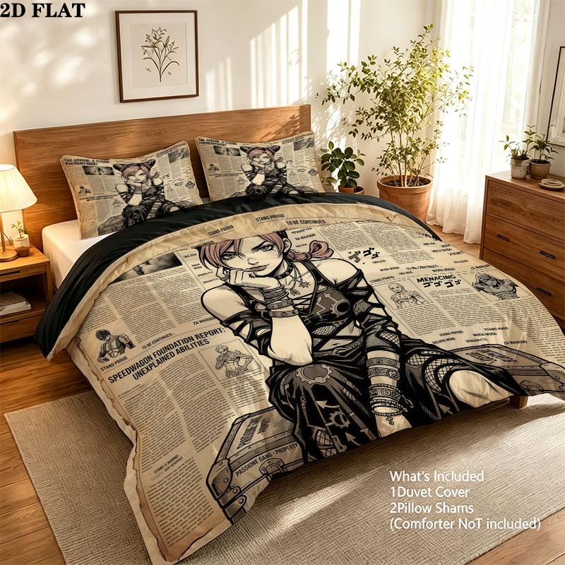 Jojos Bizarre Adventure Pattern Bedding Quilt Set Quilt Cover Pillowcase Home Birthday Gift(1 * duvet cover + 2 * pillowcase, without core)