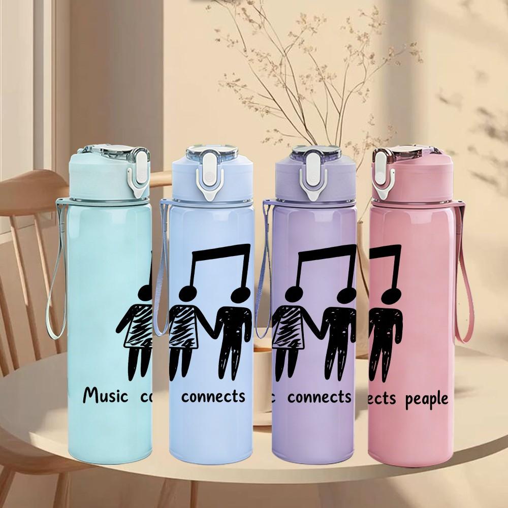 1PC Music Connects People Line Art 750ml Color Plastic Sports Water Bottle Leakproof Flip Straw Lid Suitable for Sports Office Home Use