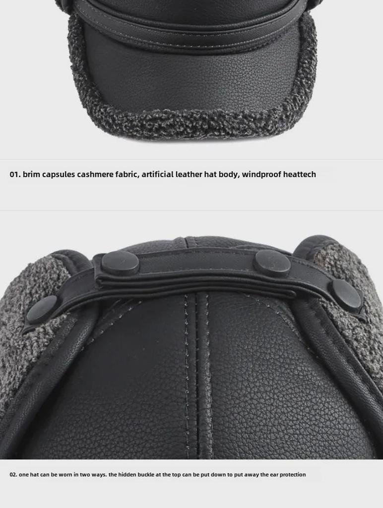 Мужская бейсболка из искусственной кожи — зимняя защита ушей, плотная, теплая, ветрозащитная, с бархатом, для людей среднего и пожилого возраста.