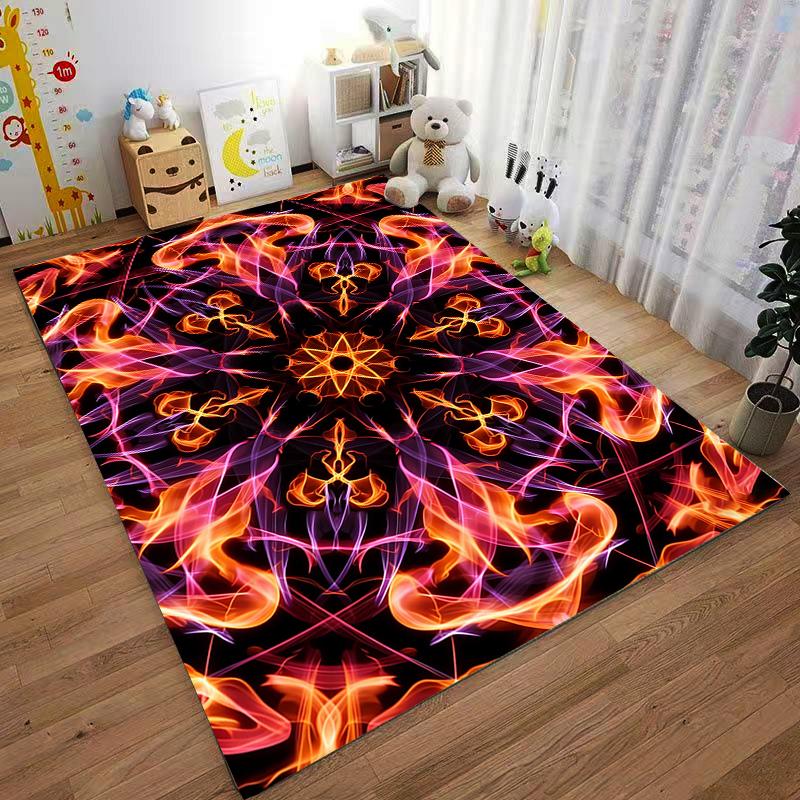 Colorful Abstract Flame Pattern Carpet with Symmetrical Design Suitable for use as an anti-slip for living room bedroom sofas