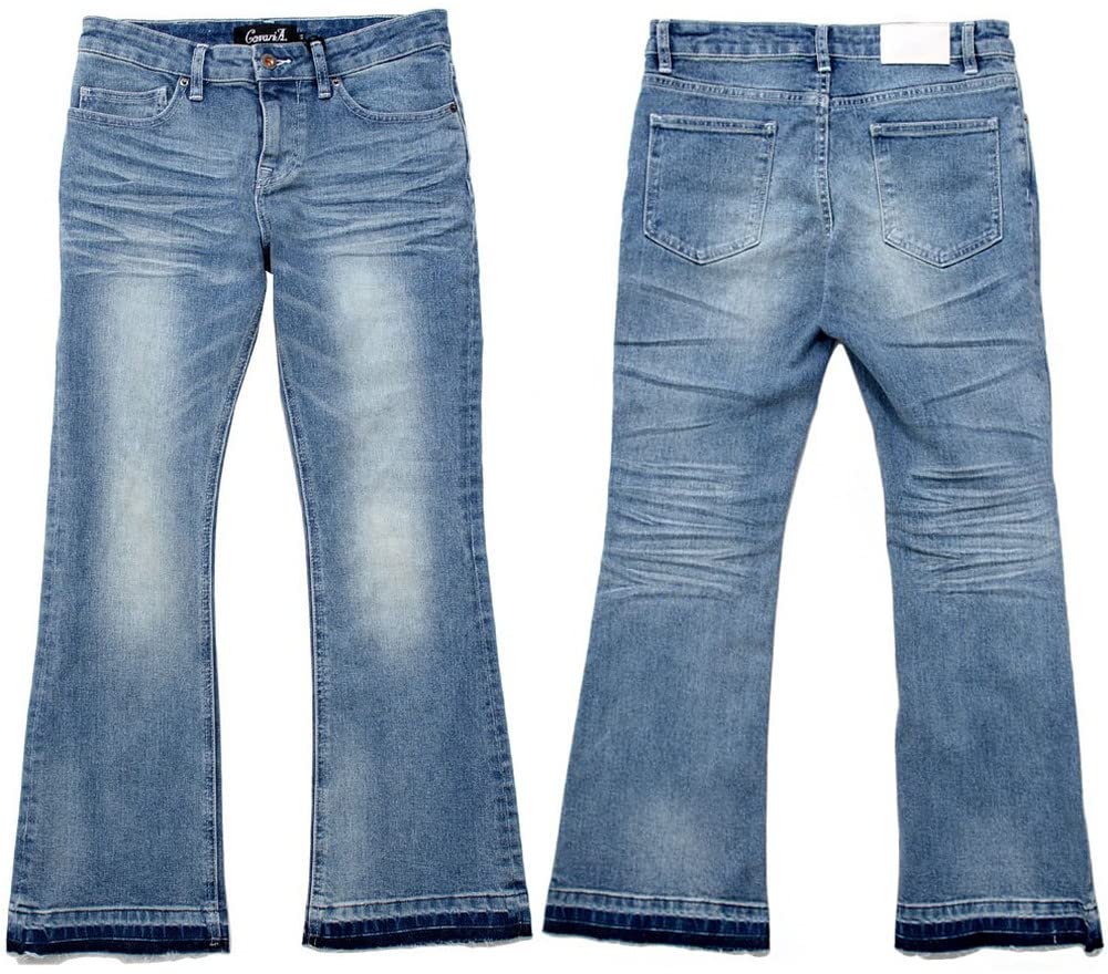 Cavalier Unisex Denim Flared Size 42 White Men's Pants, Jeans, Stretch, Cut-Off Fabric, CAMY22-08, (S),