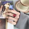 Jewelry Copper Bottom Plated Black Gold Retro Simulation Red Corundum Blue Spinel Personality Ring Heroine Stone 12 * 16