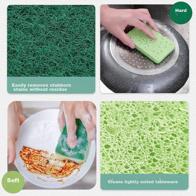 MR Wood Pulp Cotton Scouring Pad, 11*7cm*6 Pieces, Kitchen Cleaning Cloth, Thickened Dishwashing Sponge, Double-Sided Strong Dishwashing Cloth