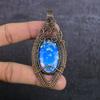 Голубой Триплет Опал Драгоценный камень Ручная работа Медная проволока Оплетка Ювелирная подвеска 3,23" S1O68
